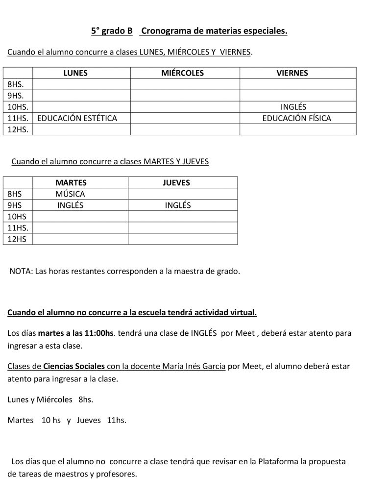 5°B MATERIAS ESPECIALES